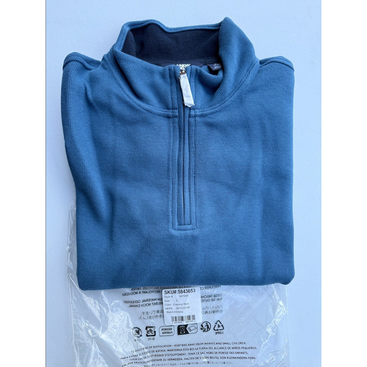 2 Pack Lands' End Mens L Evening Blue Sweater LS & White/Pink Stripe Palm Polo