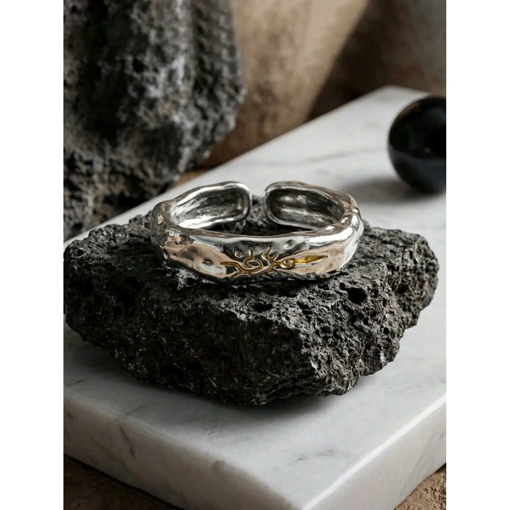 Wishing Stone Sun Ring Mens Womens Retro Stainless Steel Size 9 Adjustable 8-10