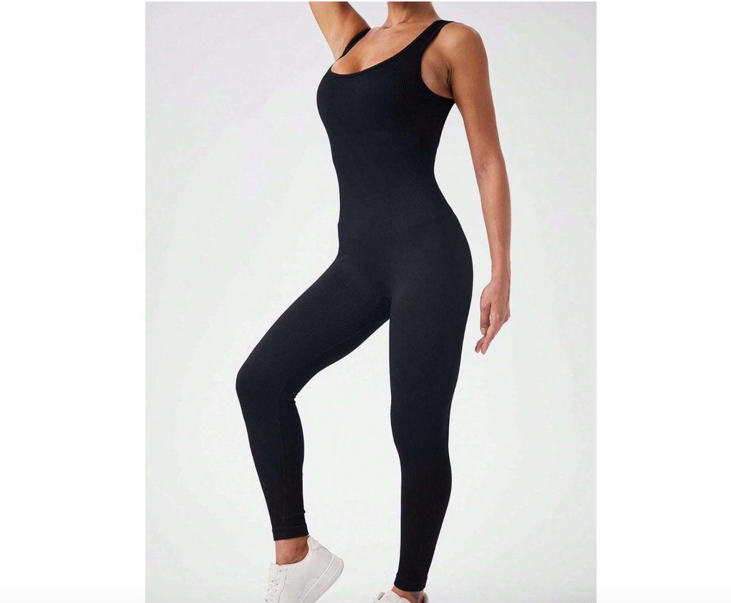Women's S,M,L 1pc Black Seamless Yoga Jumpsuit, Workout Training Set For Running
