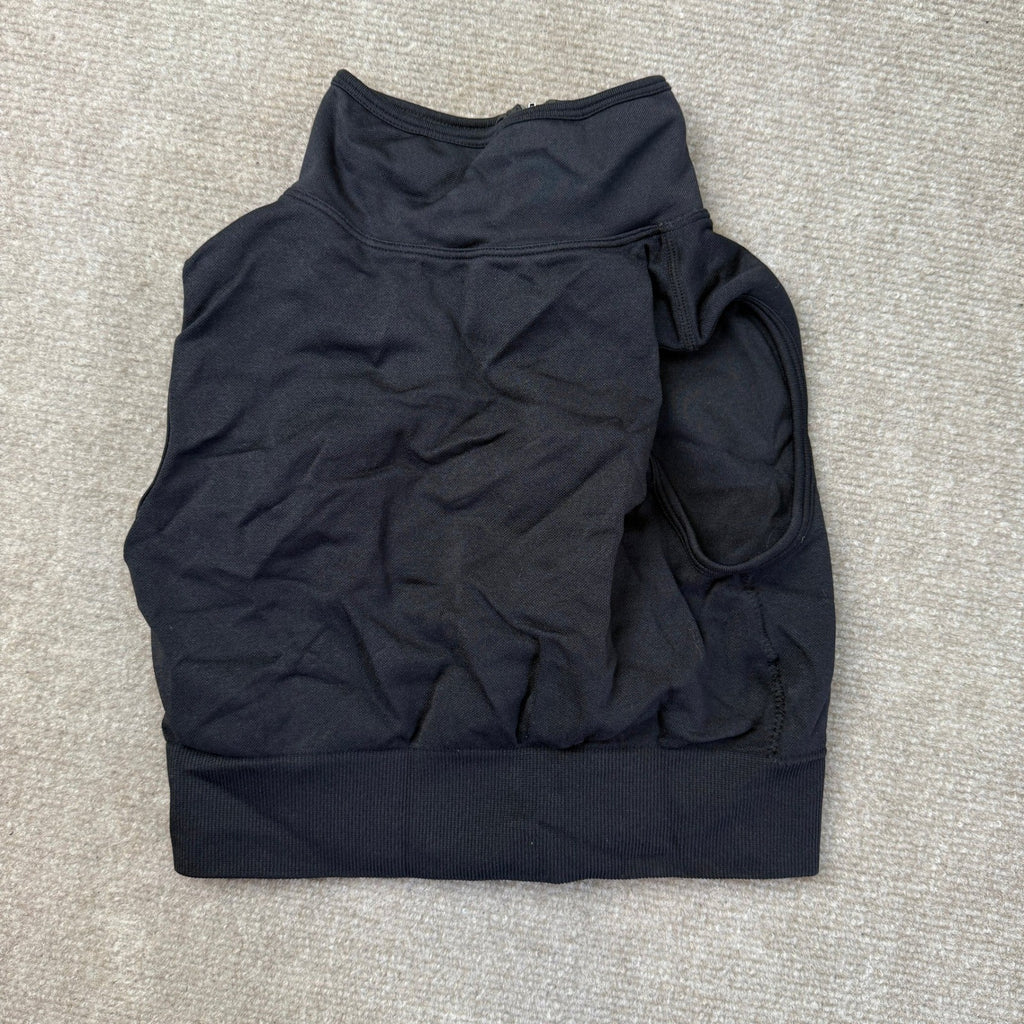 Womens XS Black Cropped Zip Up Vest Sleeveless Mock Neck Activewear Top
