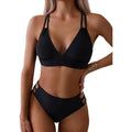 MSRP $37 Tainehs Women's S Black Push Up V Neck Bikini Set Criss Cross Back Two