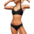 MSRP $43 SWIMLANCE Women's S Black Two Piece Swimsuit Bikini Set Solid Halte