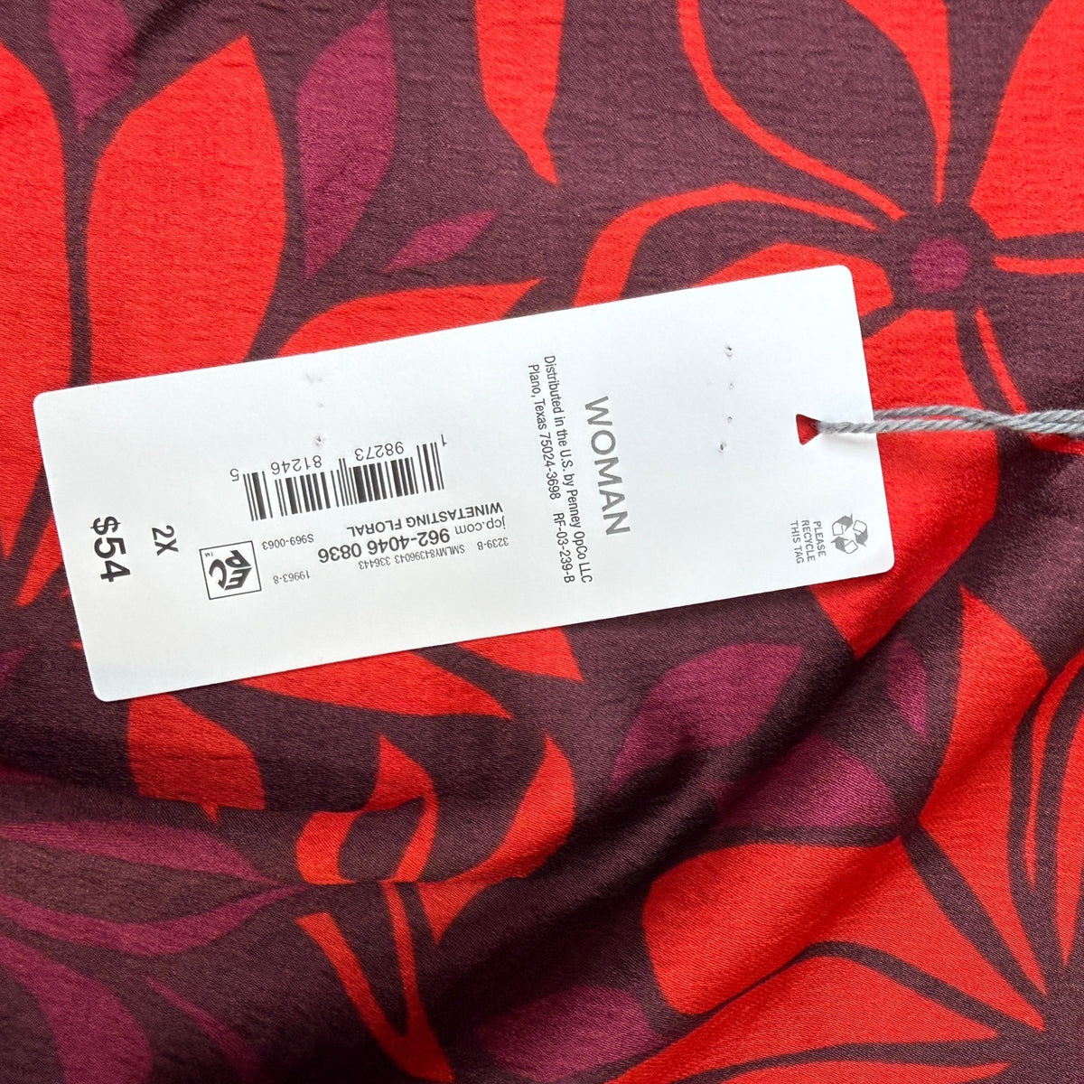 MSRP $54 Liz Claiborne Womens 2X Winetasting Floral Long Sleeve Blouse Round Nec