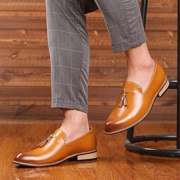 Santimon Men's US 7 Tan Classic Plain Tassel Loafers Casual Slip On Shoes