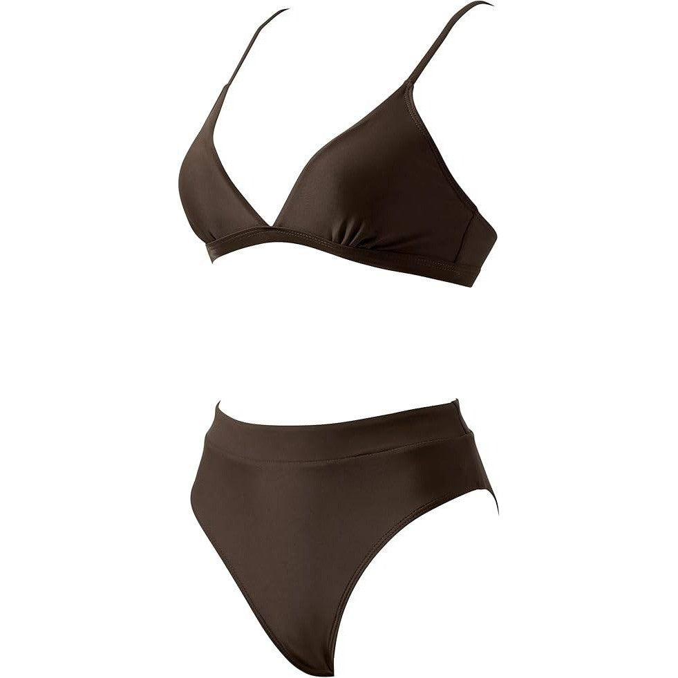 MSRP $40 SUUKSESS Women's M Dark Brown High Waisted High Cut Bikini Set Sexy T