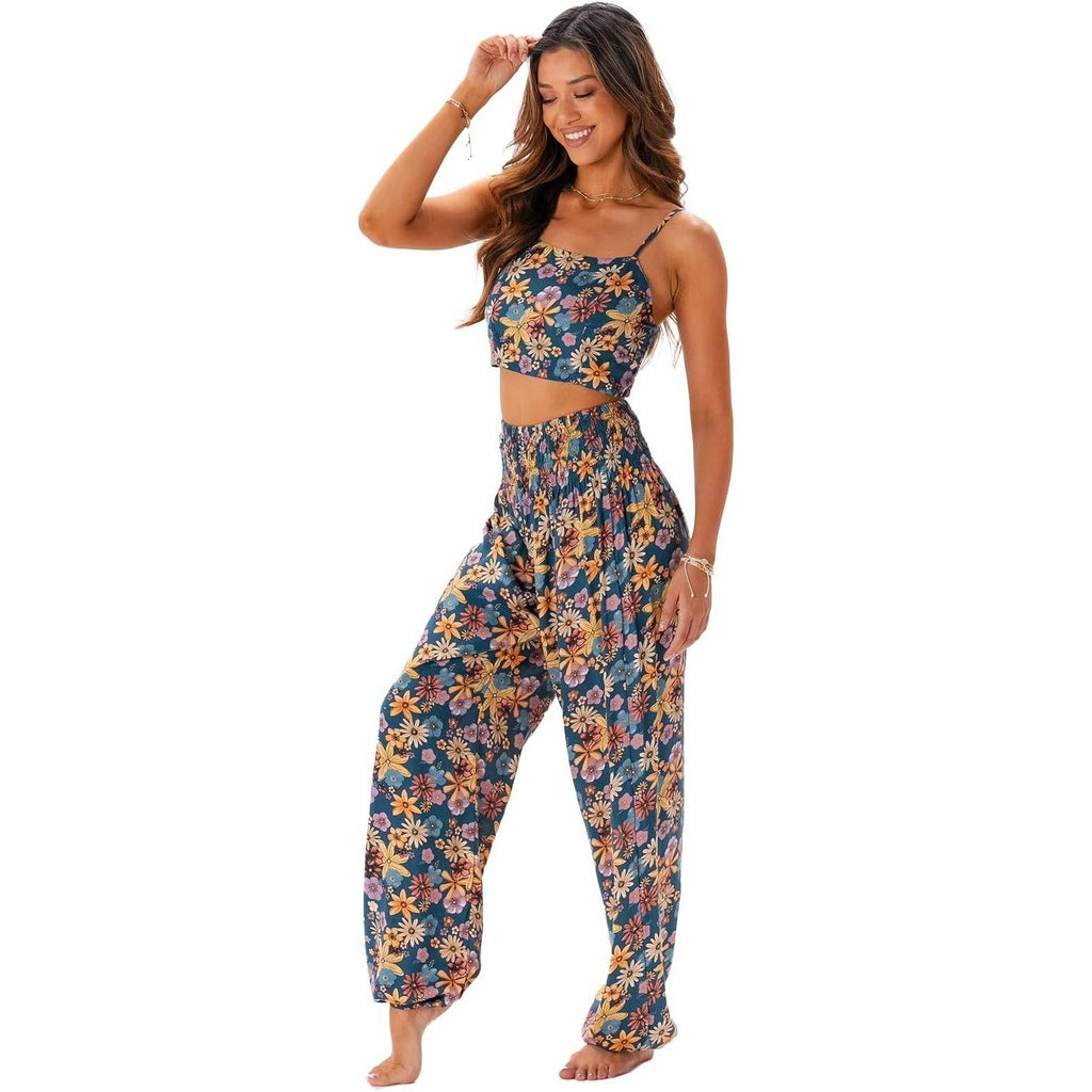 MSRP $41 Lotus and Luna Women's S Petite Harem Pants Thai High Waisted Flowy