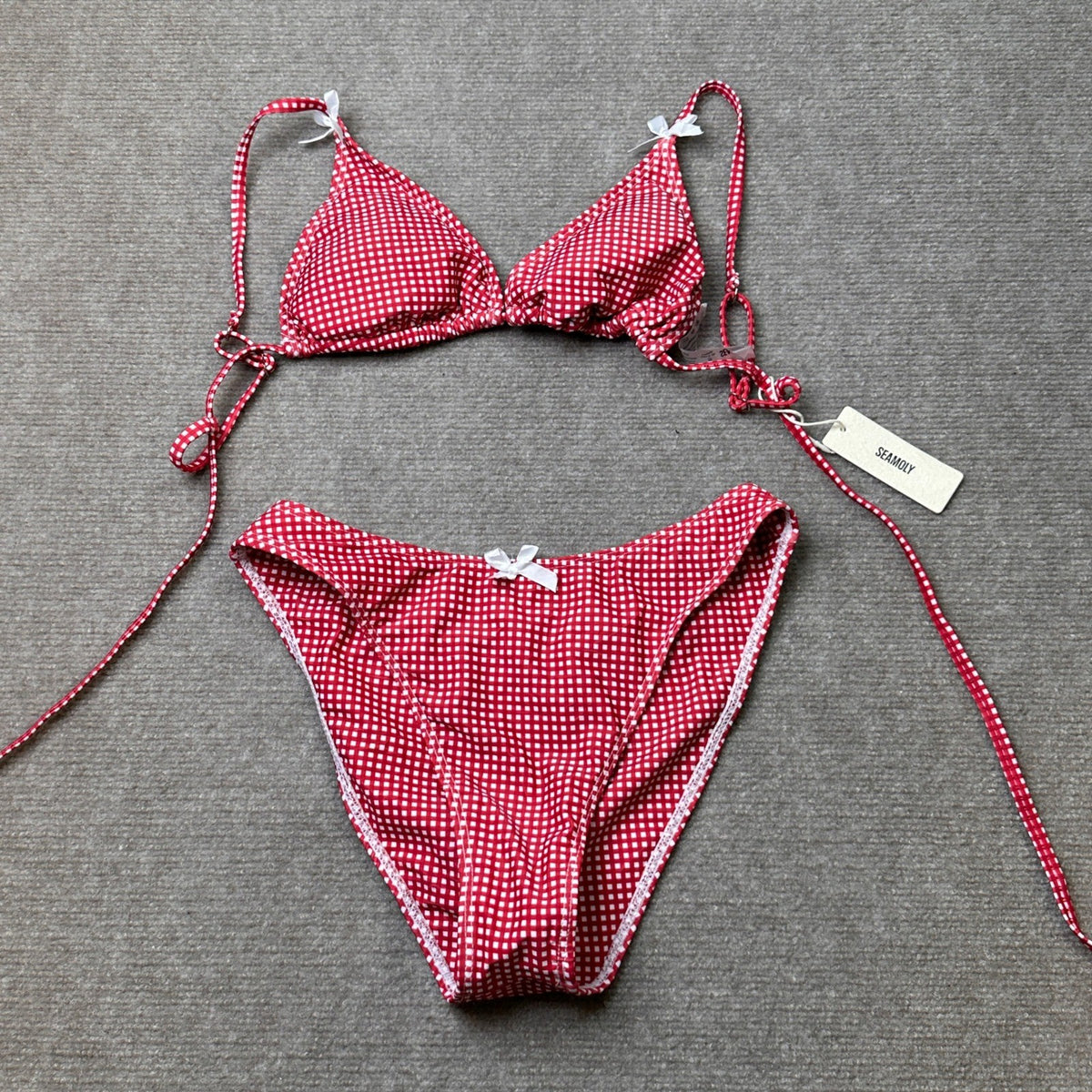 MSRP $48 seamoly Womens S Red Gingham Bikini Sets Triangle Two Piece Swimsuit