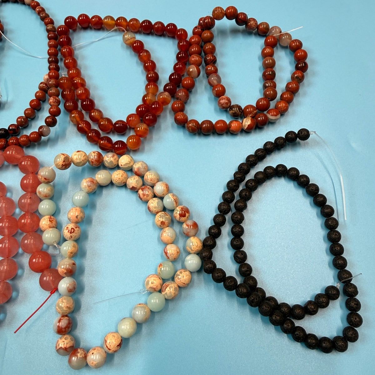 Set of 10 Natural Gemstone Round Beads Strands 15" Sizes 6,8,10 mm 14oz №B16