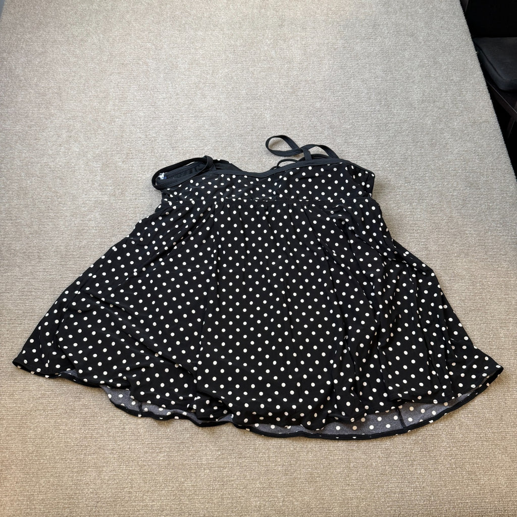 MSRP $109 Sonnet Shores Womens 18W, 22W Black/White Dots Swim Dress