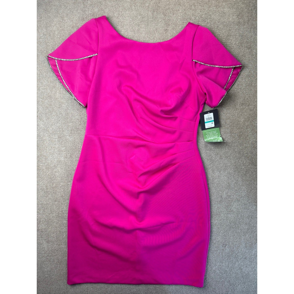 MSRP $100 Jessica Howard Evenings Womens 16 Hot Pink Rhinestone Sleeve Dress