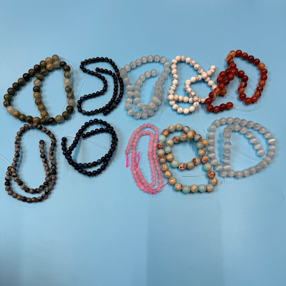 Set of 10 Natural Gemstone Round Beads Strands 15" Sizes 6,8,10 mm №B31