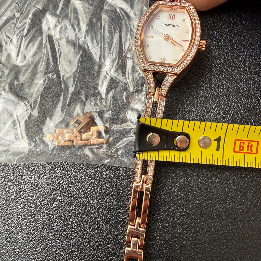MSRP $75 Armitron 75/5902RG Women's Rose Gold Crystal Accented Watch New Batte