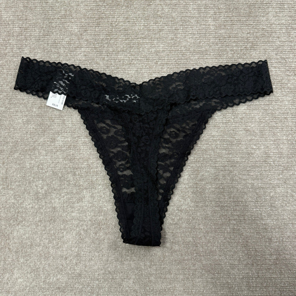 MSRP $12 Ambrielle Womens XXL/9 Black Everyday Lace Thong Panty