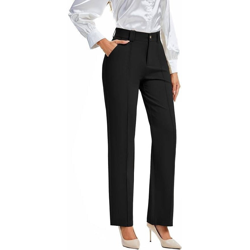 MSRP $59 FUNYYZO Women's L Black Stretchy Work Dress Pants Straight Leg Elastic