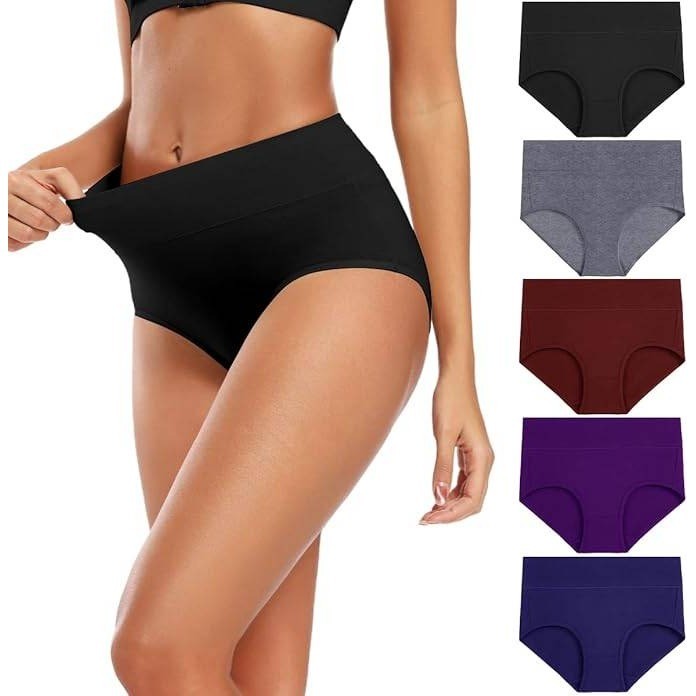 Set of 5 MSRP $34 Molasus Women's M Cotton Underwear High Waisted Full Coverag
