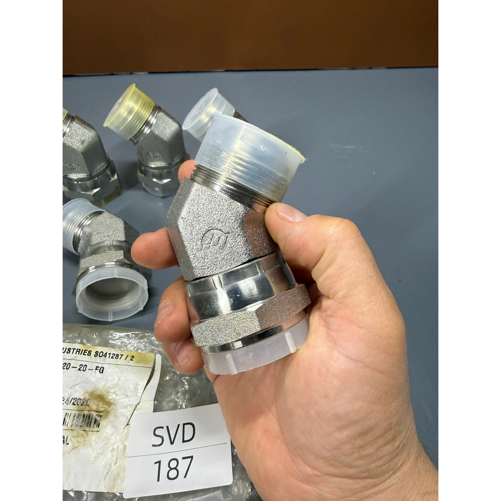 Set of 5 Brennan 6502-20-20-FG 45° Elbow, 1-1/4" Male 37° JIC x 1-1/4" Female