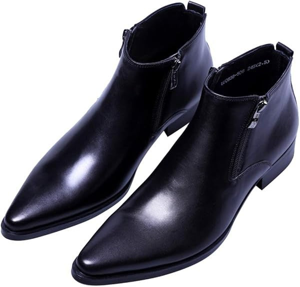 Santimon Mens US 6-10 Black Ankle Genuine Leather Zipper Pointed Toe Casual Boot