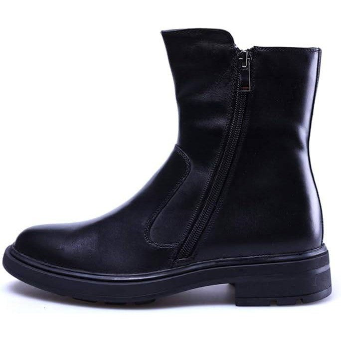 Santimon Men's US 8 Black Leather Zipper Winter Fur Lined Mid-Calf Dress Boots