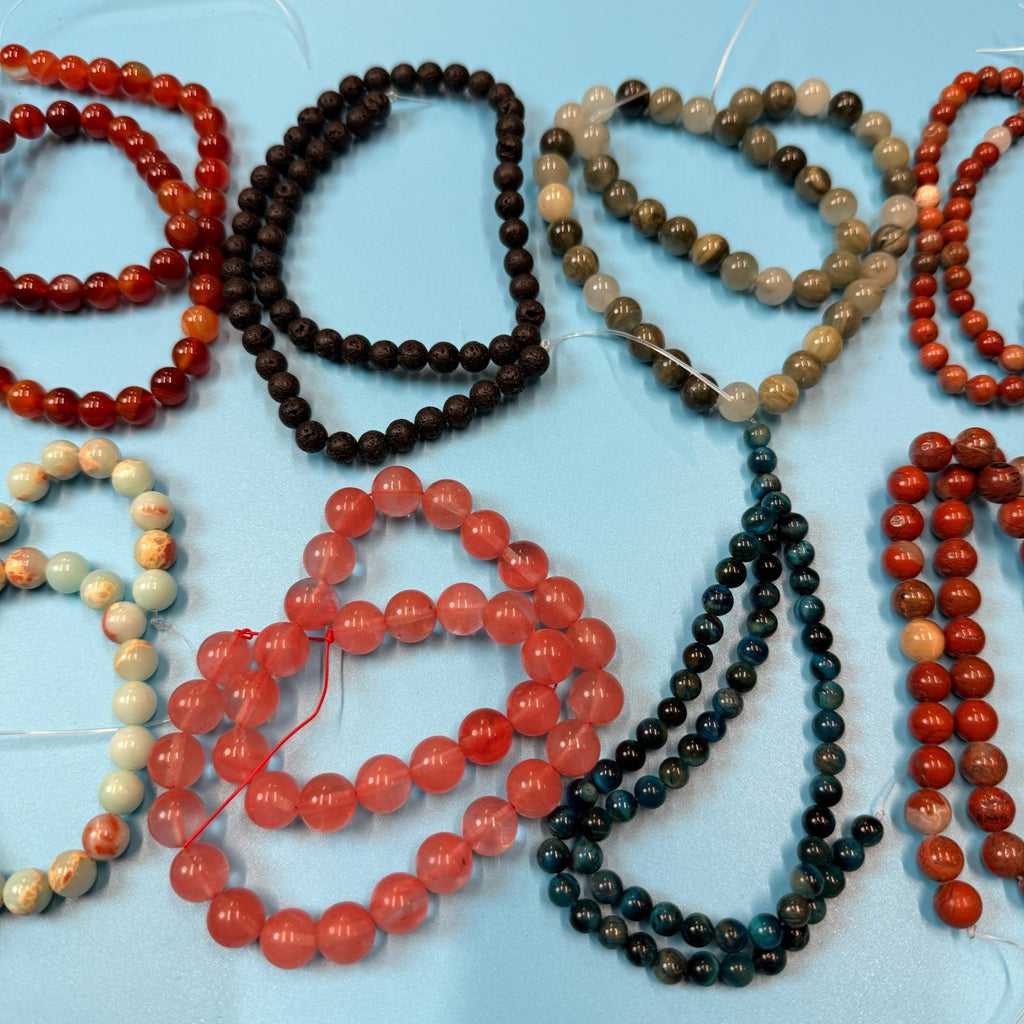 Set of 10 Natural Gemstone Round Beads Strands 15" Sizes 6,8,10 mm 15oz №B15
