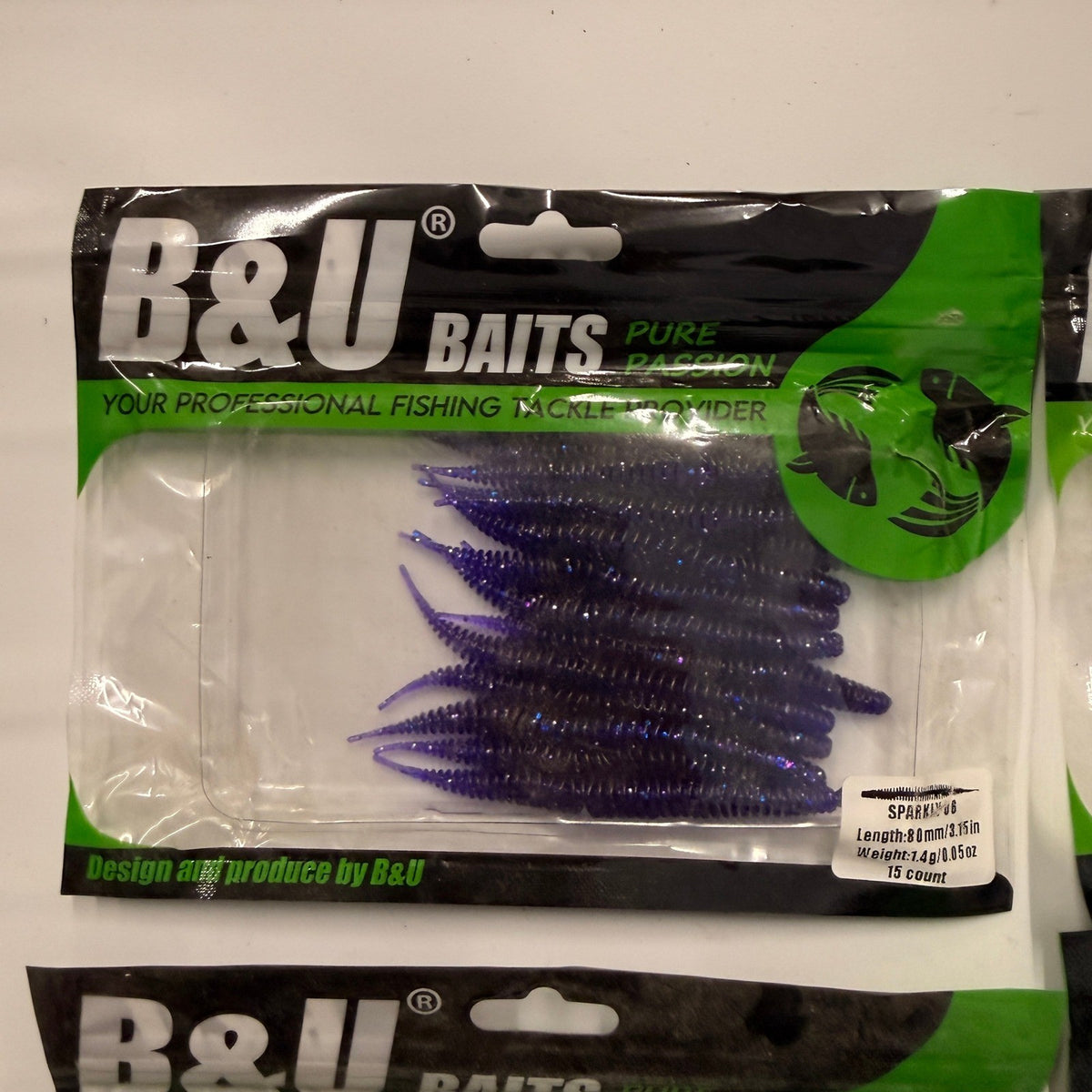 Set of 5 (15 pcs Each) B&U Baits Floating Soft Fishing Sparkly 3.15" Fishing