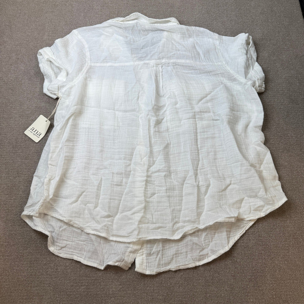 MSRP $48 A.N.A Womens 1X White Short Sleeve Button-Down Shirt Blouse