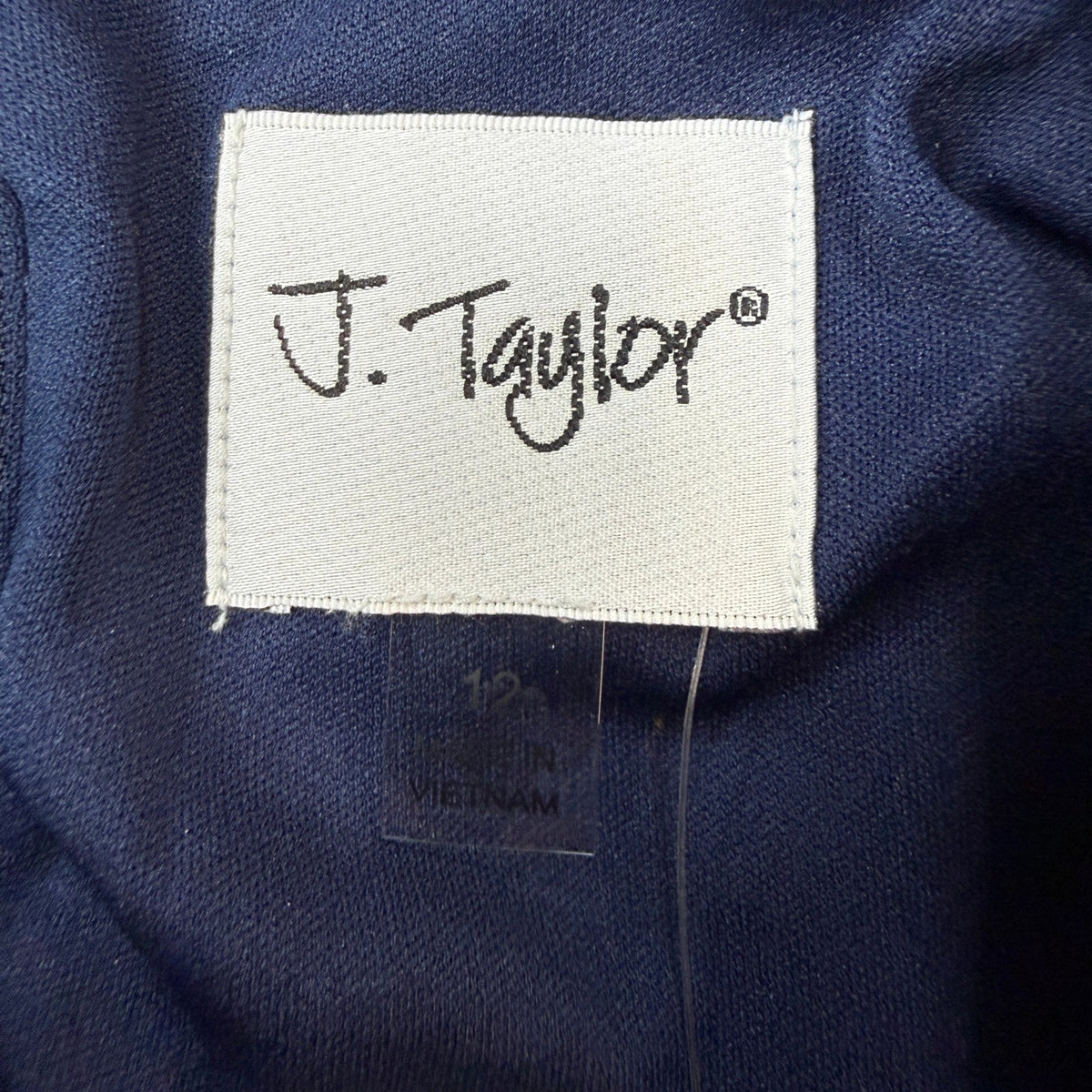 MSRP $100 J Taylor Womens 12 Navy Chiffon Glitter Short Sleeve Dress