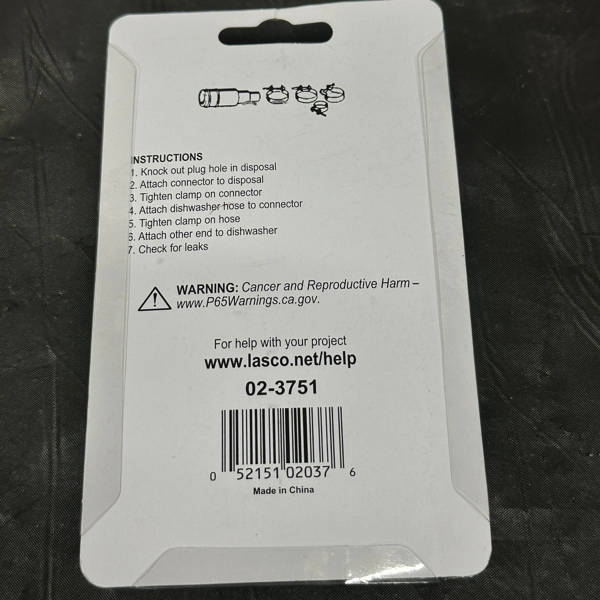 LASCO 02-3751 Black Rubber Dishwasher/Disposal Drain Hose Connector with Clamps