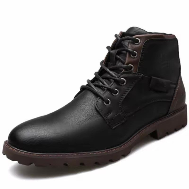 Men's US 15 Black Ankle Boots Lace Up Oxford Faux Leather Motorcycle Boots Com