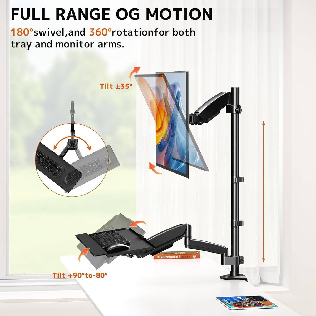 PUTORSEN Sit Stand Monitor Desk Mount w/ Keyboard Tray for 17-32" Screens Height
