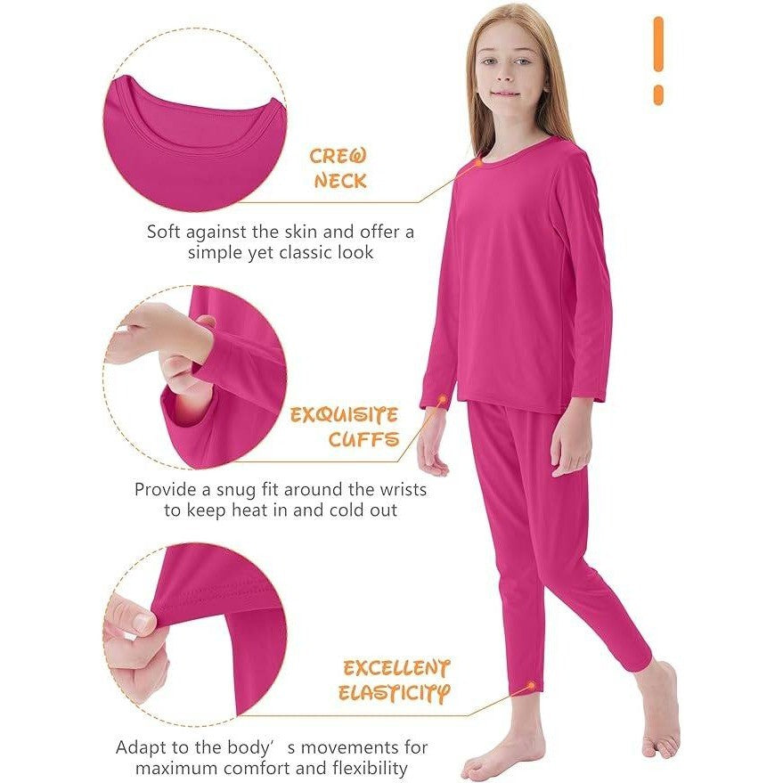 MSRP $36 Resinta 3 Girls 7-8Y Thermal Underwear Set Soft Winter Thermal Top and