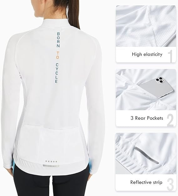 NWT Santic Light Miss Women's S-2XL White Cycling Jersey Long Sleeve Full Zip, R