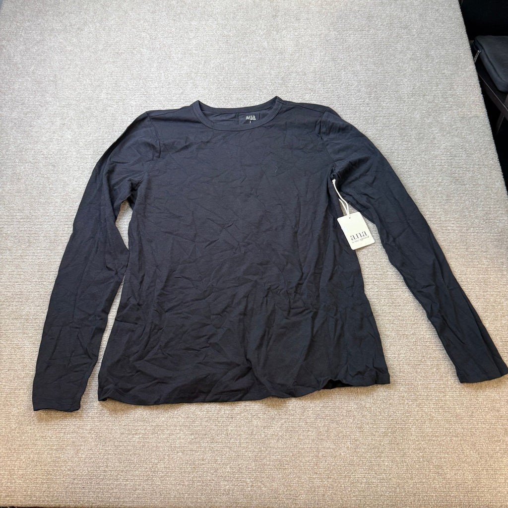 MSRP $18 A.N.A Womens L Black Crew Neck Long Sleeve T-Shirt