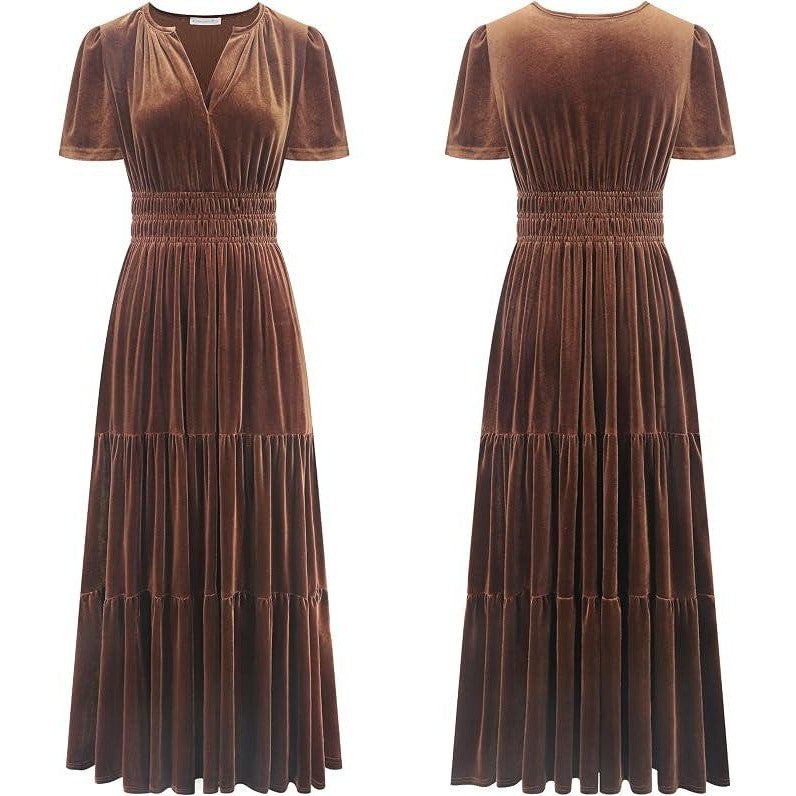 MSRP $55 R.Vivimos Women's L Fall Winter Vintage Velvet Maxi Dress Short Sleeve