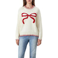 MSRP $41 Fabumily Women's L White Bow Sweater Y2k Crewneck Long Sleeve Knitted