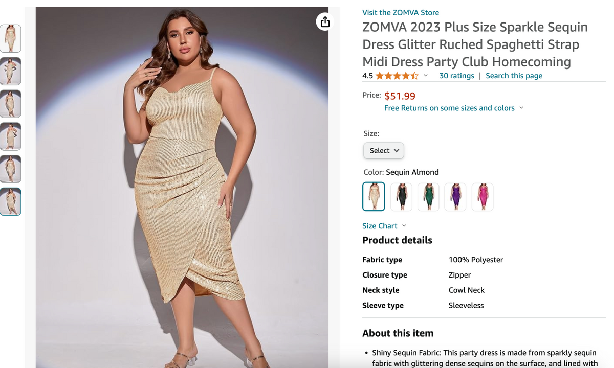 XL ZOMVA 2023 Plus Size Sparkle Sequin Dress Glitter Ruched Spaghetti Strap Midi