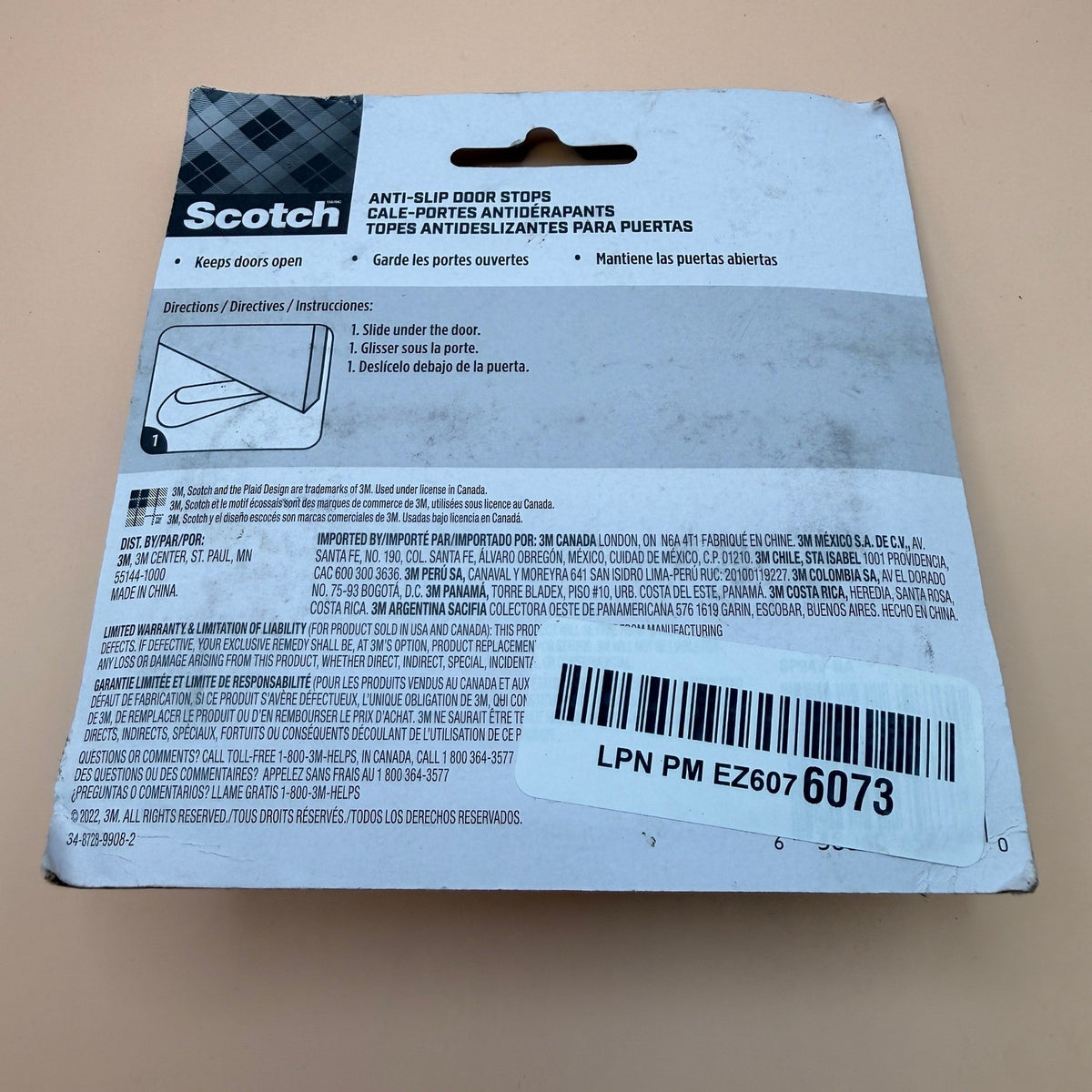 Pack of 2 Scotch Door Stoppers SP947-NA Non Slip Clear 1-1/8 in