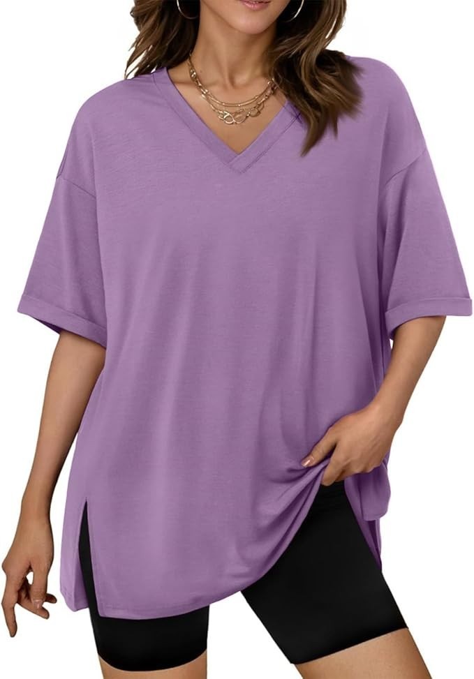 Women's 2XL-3XL Top V Neck Short Sleeve T-Shirt Oversized Shirt Soft Loose Casua