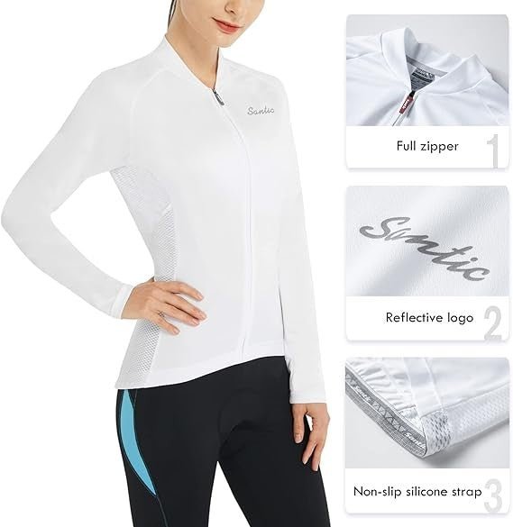 NWT Santic Light Miss Women's S-2XL White Cycling Jersey Long Sleeve Full Zip, R