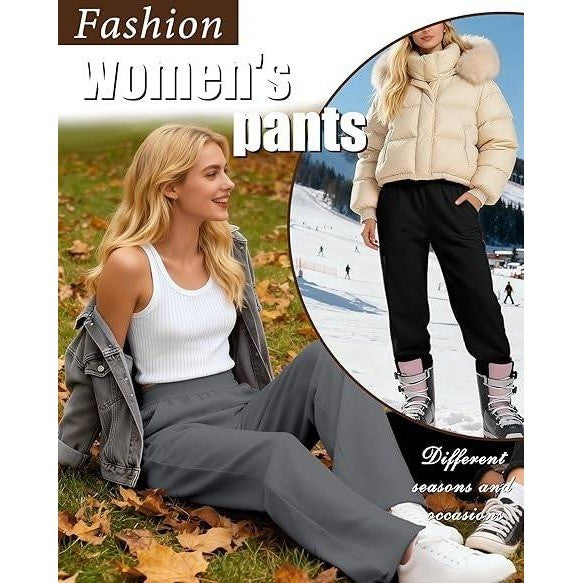 Set of 3 MSRP $64 Oakgarden Women's L Fleece Lined Sweatpants, Wide Leg Baggy