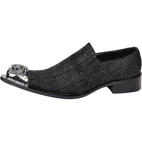 Santimon Men's US 9.5 Black Textured Metal Tip Pointed Toe Loafers Dress Shoes