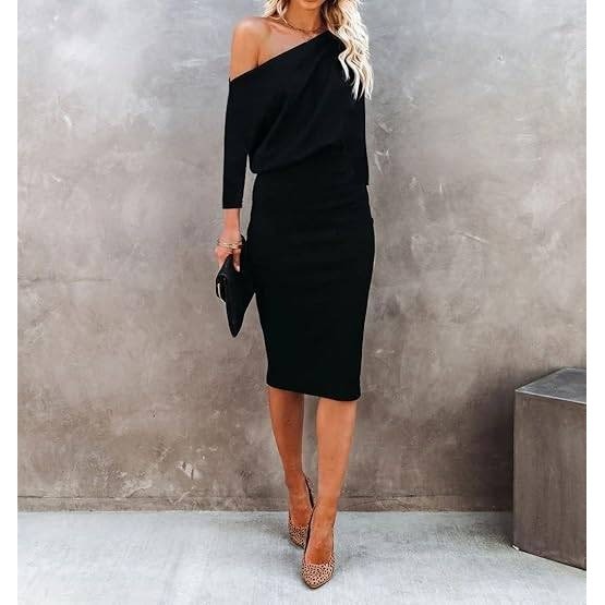 MSRP $61 Ezbelle Women's M Black Off The Shoulder 3/4 Sleeve Batwing Hips-Wrap