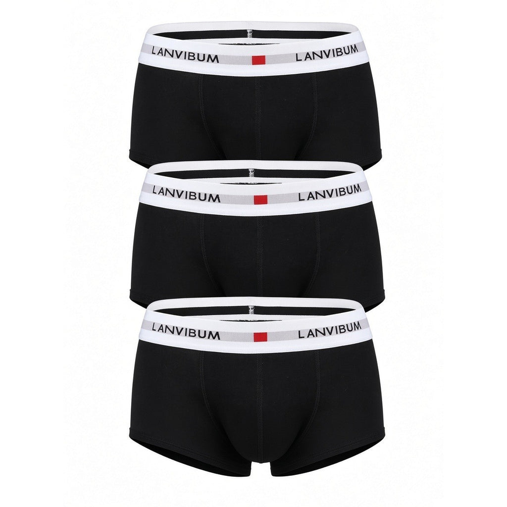 Pack of 3 Lanvibum Men's M, L Black Trunk Underwear Cotton Boxers Elastic