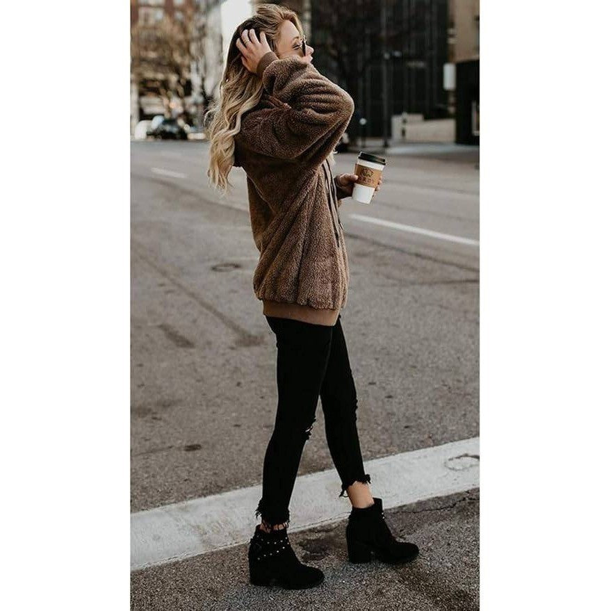 MSRP $35 ReachMe Women's M Oversized Sherpa Pullover Hoodie with Pockets Fuzzy