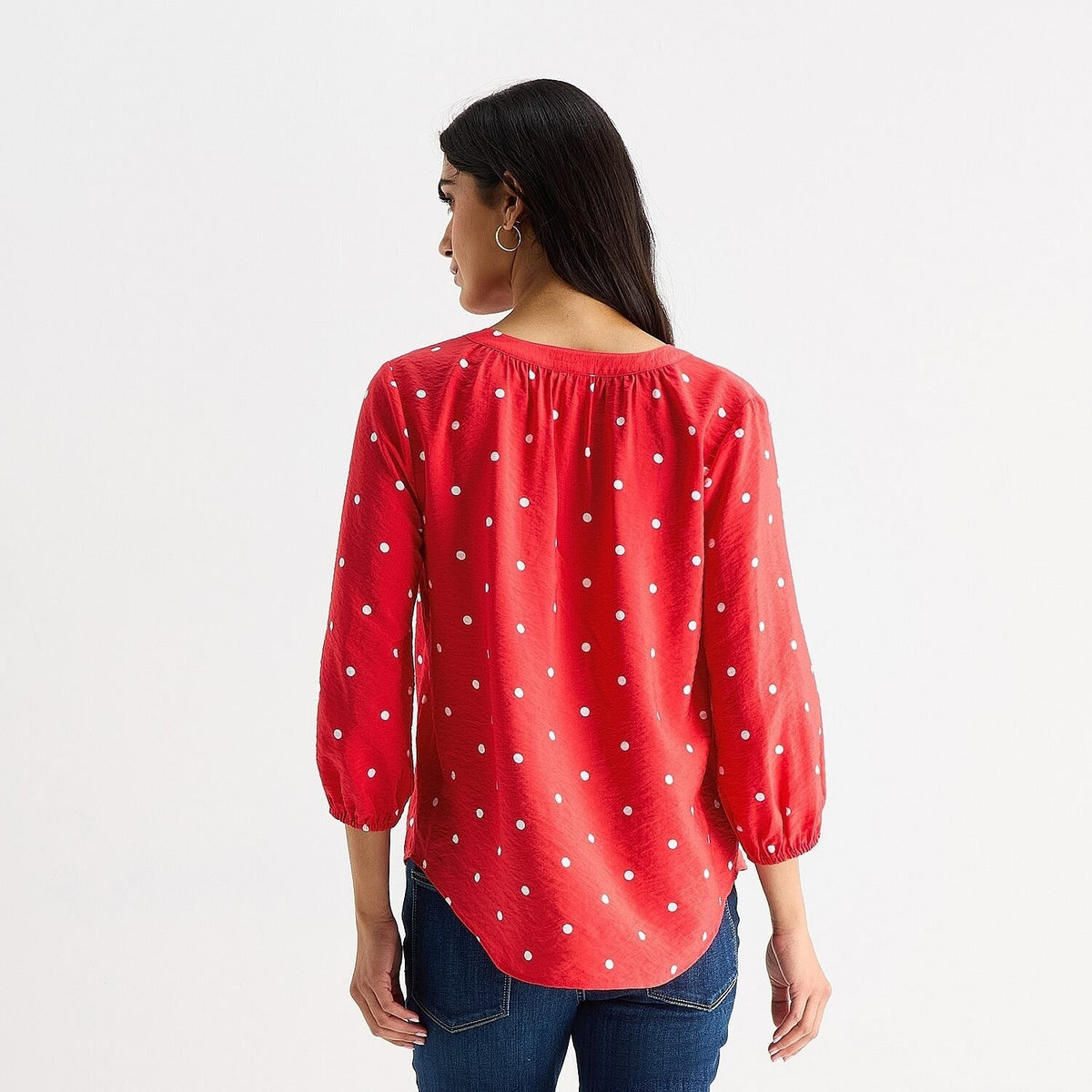 MSRP $44 St. John's Bay Womens S Red Dot Split Crew Neck 3/4 Sleeve Blouse