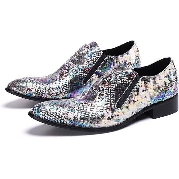 Santimon Men's US 6 Multi Purple Snake Print Leather Slip On Loafers Dress Shoes