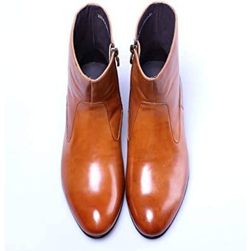 Santimon Men's US 8 Brown Leather Sleek Cut Zipper Above Ankle Dress Boots