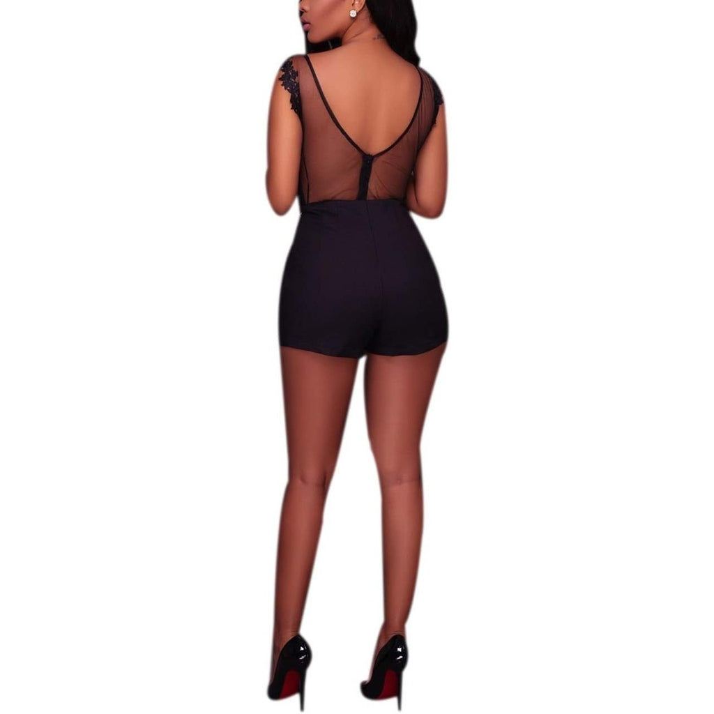 MSRP $40 RARITYUS Women's L Black Backless Sexy Lace Bodysuit Jumpsuit See