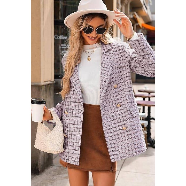 MSRP $52 Happy Sailed Women's 2XL Plaid Tweed Blazer Dressy Casual Long Sleeve
