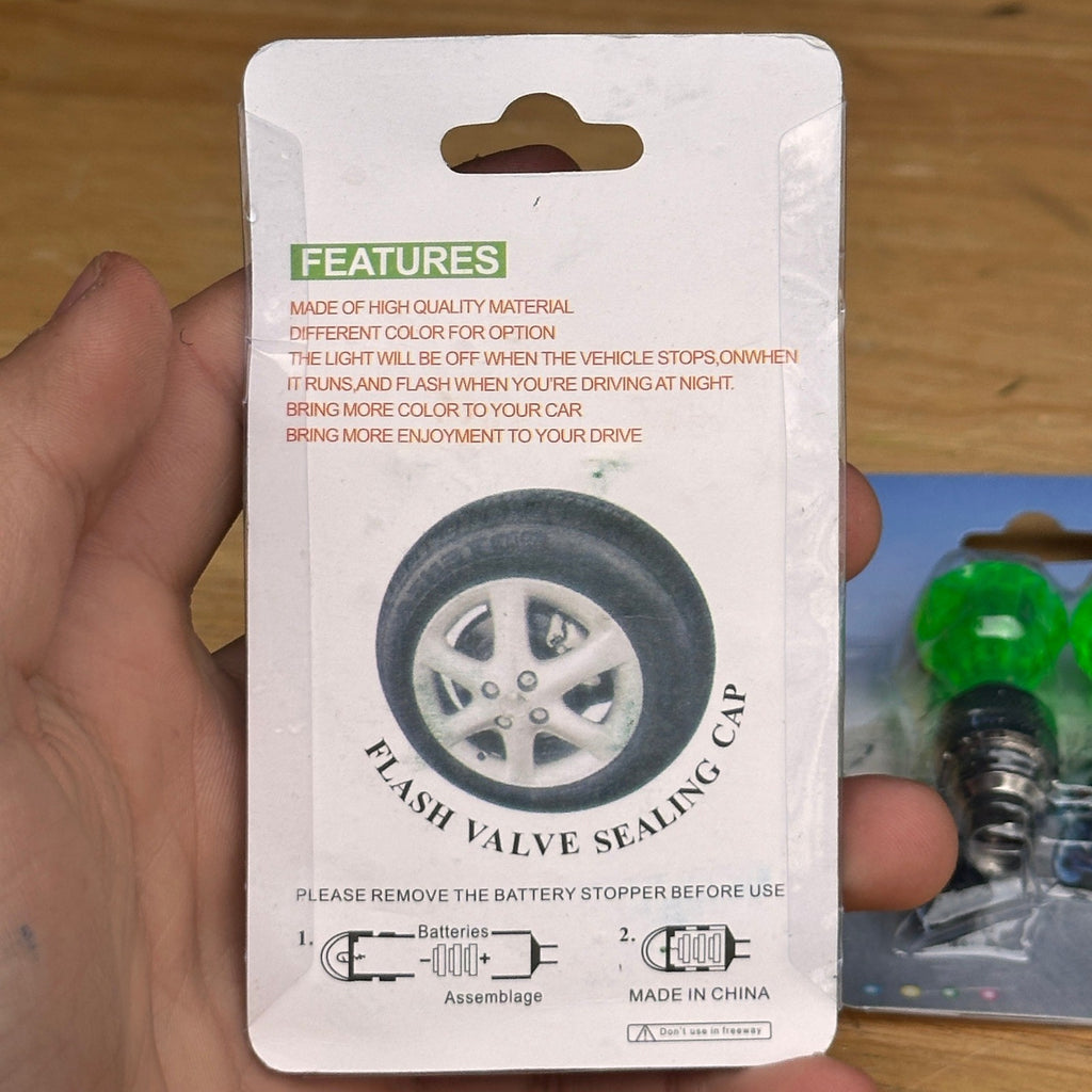 Lot of 2 LED Diamond Gem Green Tire Wheels Valve Stem Caps Car Truck Bike Moto