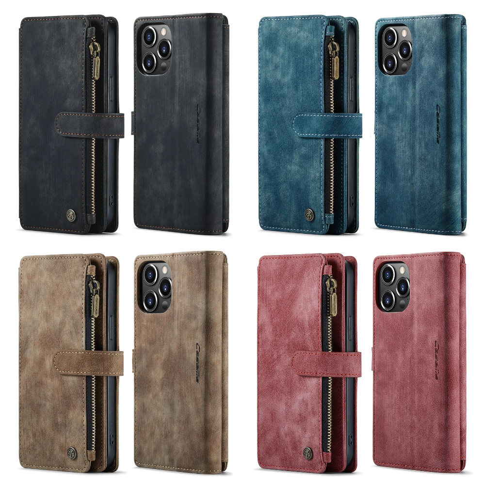 CaseMe C30 Zipped Multifunction Wallet PU Leather Case For iPhone 13 ProMax
